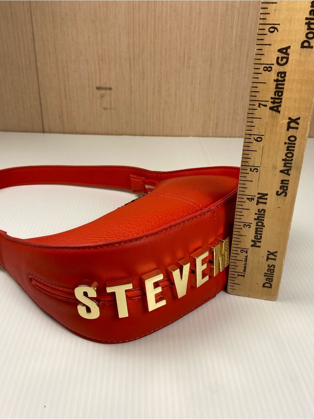 Steve Madden Red East West Baguette Shoulder Bag Gold Logo Vegan Leather